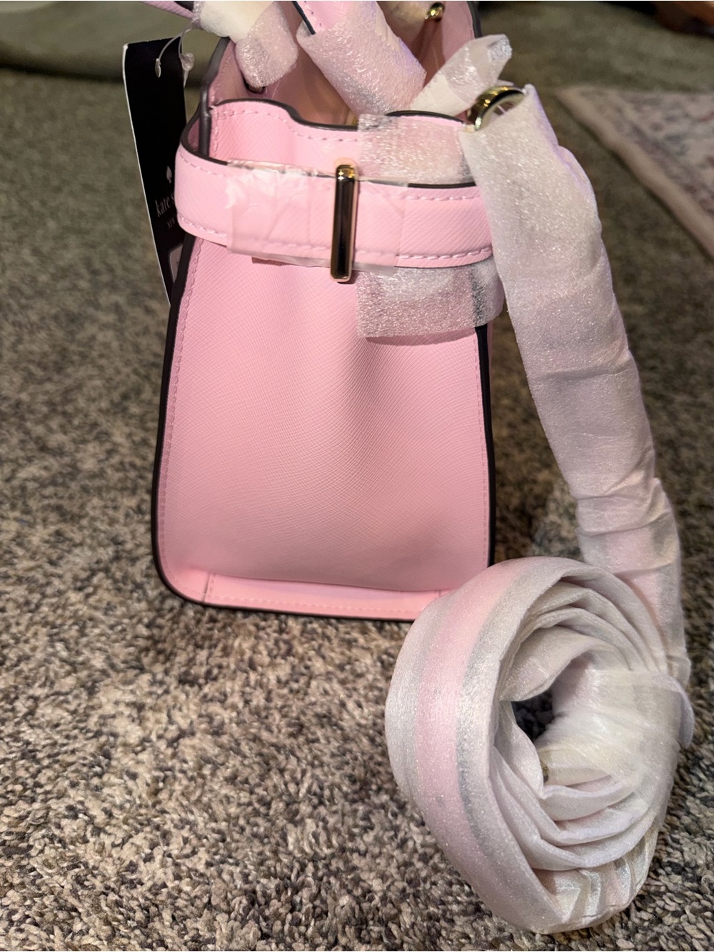 kate spade pink saffiano leather satchel with gold logo NWT - Picture 5 of 6